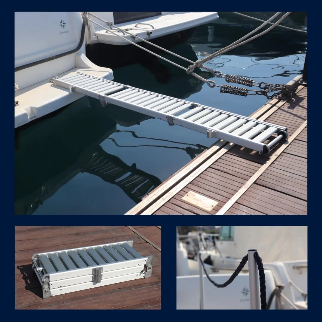 Pasarela de Aluminio para Barco Plegable en Tres tramos, 2 Metros de Longitud, con Ruedas.