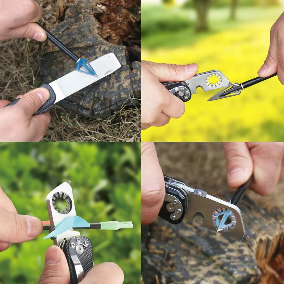 SHARPAL 179N 5 en 1 - Afilador de flechas con llave y pluma de diamante con doble grano y mango de aluminio anodizado con clip de bolsillo