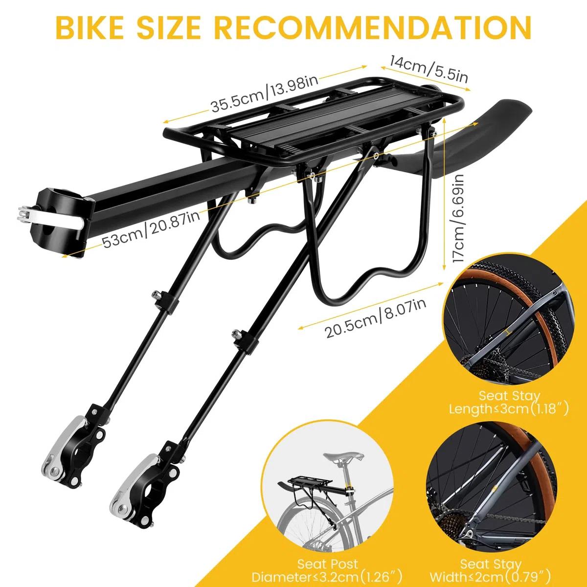 Portaequipajes para Bicicleta de montaña, Portabultos Bicicleta Trasero, portaequipajes para Bicicletas de aleación de Aluminio con Guardabarros y Reflector para MTB de 24-29 Pulgadas
