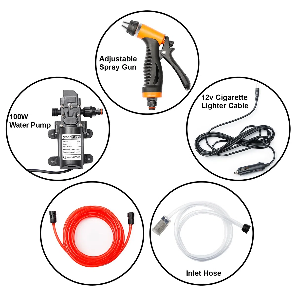 Pindex Bomba de Agua Autocebante de 12 V con Pistola de Pulverización de Agua de 100 W, Bomba de Diafragma 12 V para Autocaravana, Camping, Barco, Caravana, Coche Limpieza