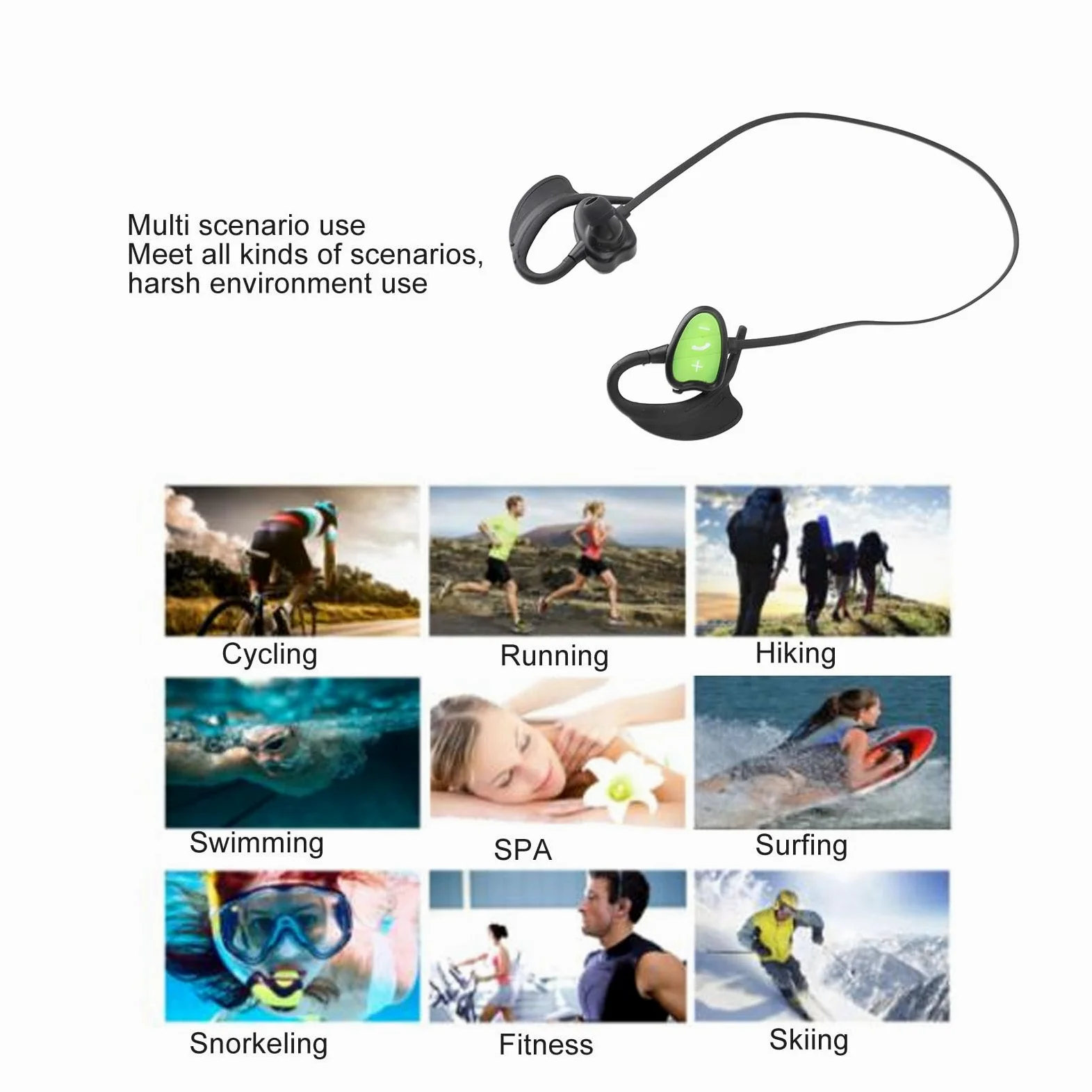 Syrisora ​​Auriculares de Natación Inalámbricos Bluetooth IPX8 Impermeables con Mensaje de Voz Inteligente y Reducción de Ruido para Surfear y Bucear (Verde)