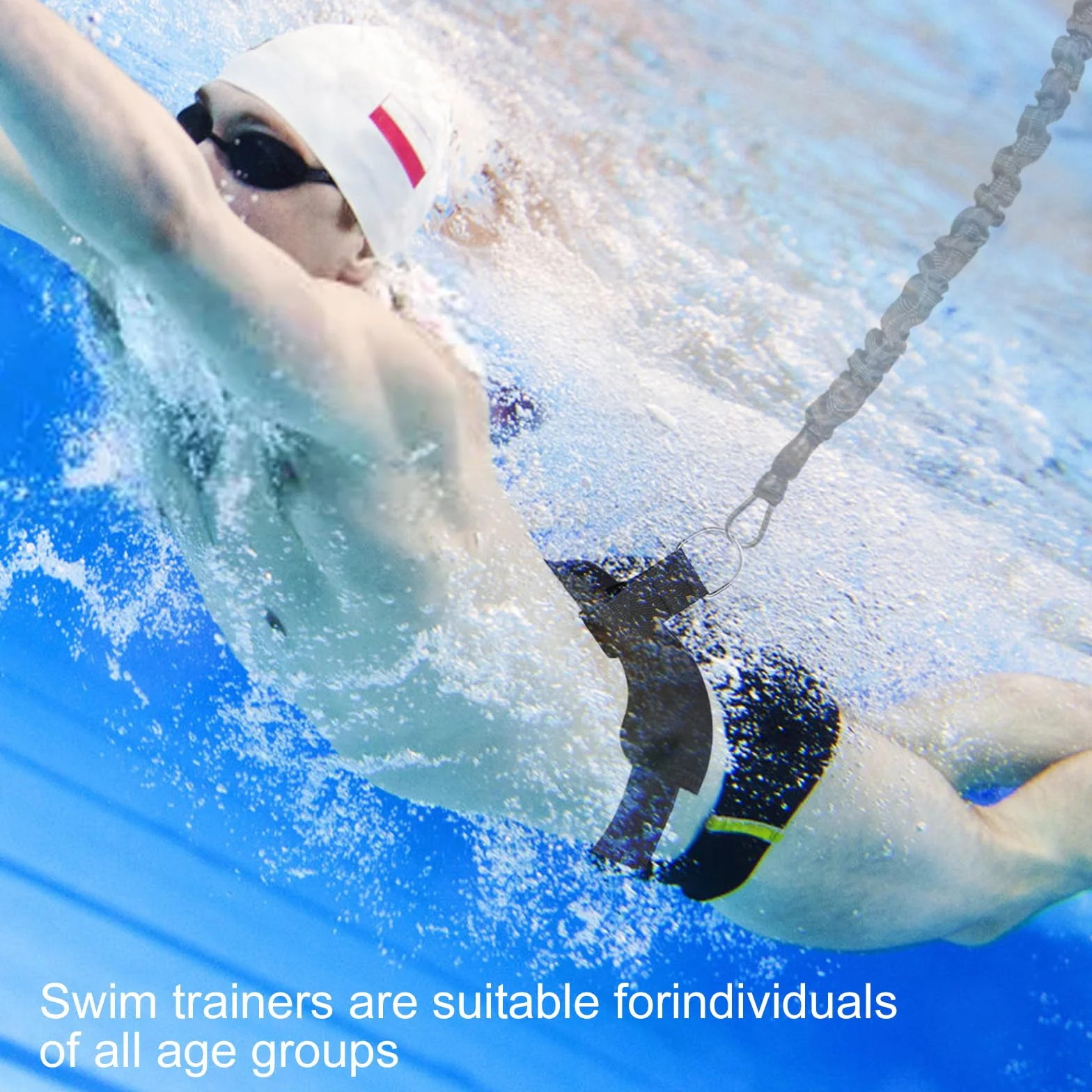 Cinturón de natación profesional con resistencia ajustable, cuerda de 2,5-7,5 m, para adultos y niños (Azul)