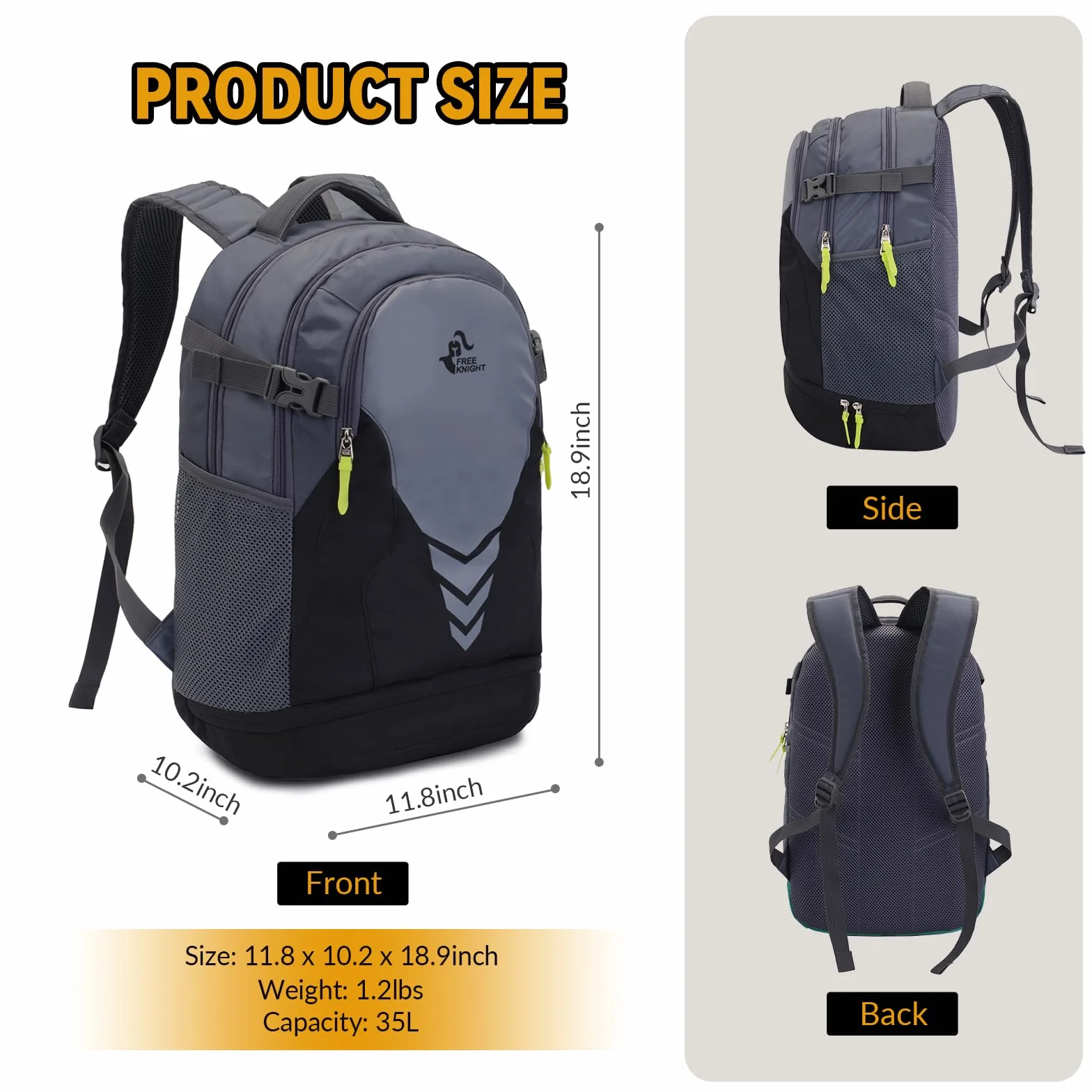 Bseash Mochila de Baloncesto 35L Compartimento Inferior para Balones, Bolsa Deportiva Gran Capacidad