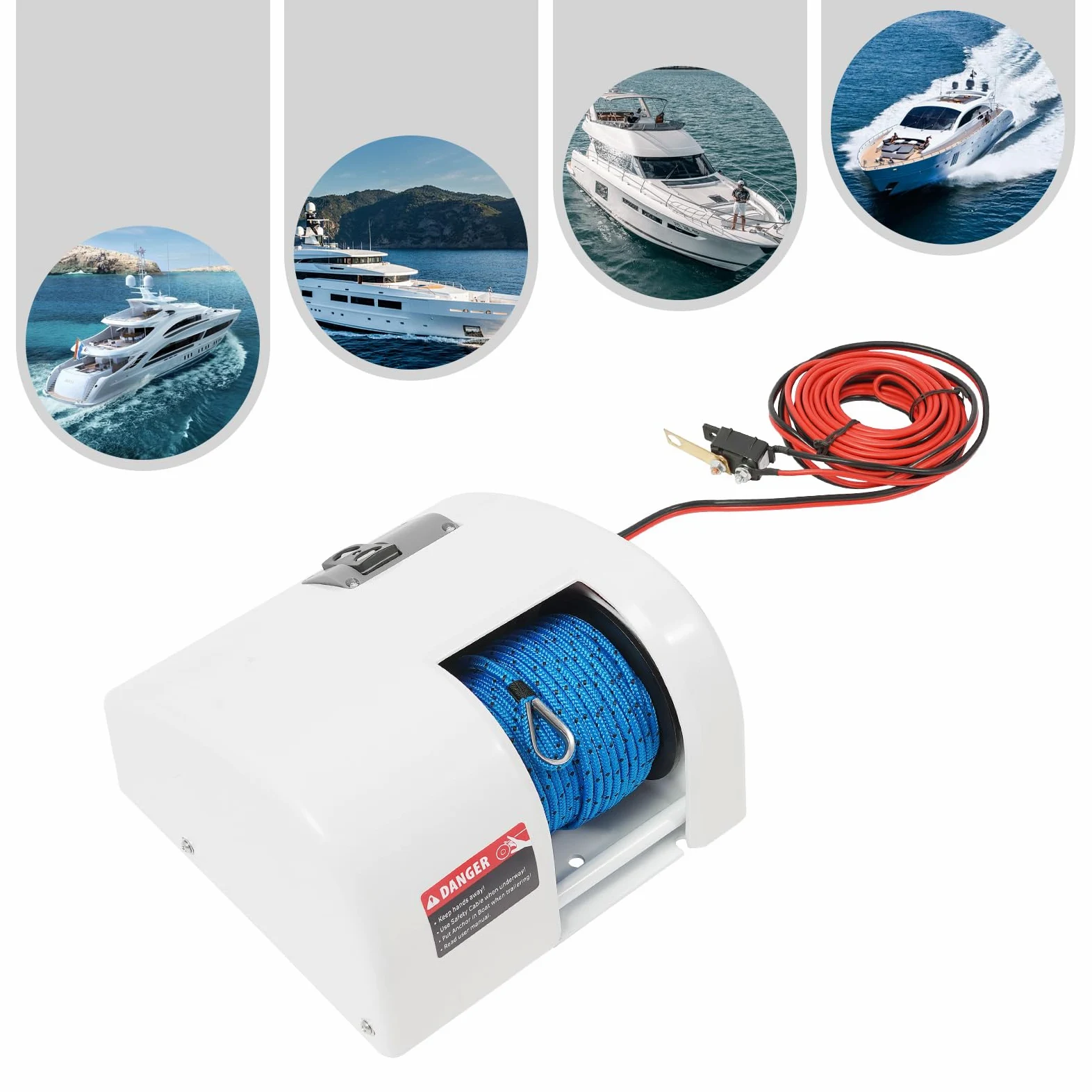 Molinete de anclaje para barcos, 12 V, molinete de ancla eléctrico, con mando a distancia, resistente caja de acero para anclajes de hasta 25 libras, adecuado para agua dulce y salada