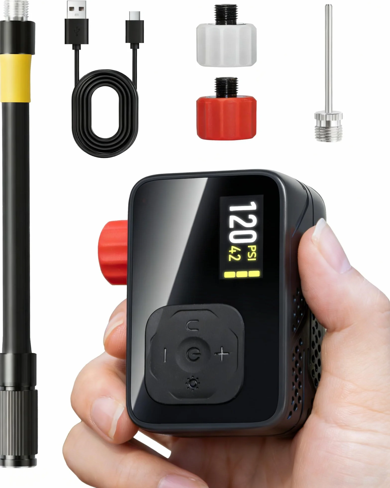 Bomba De Bicicleta Eléctrica, Bomba De Aire Portátil De Alta Presión De 120 PSI para Bicicletas Pequeñas con Medidor Digital para Válvulas Presta Y Schrader De Bicicletas De Carretera