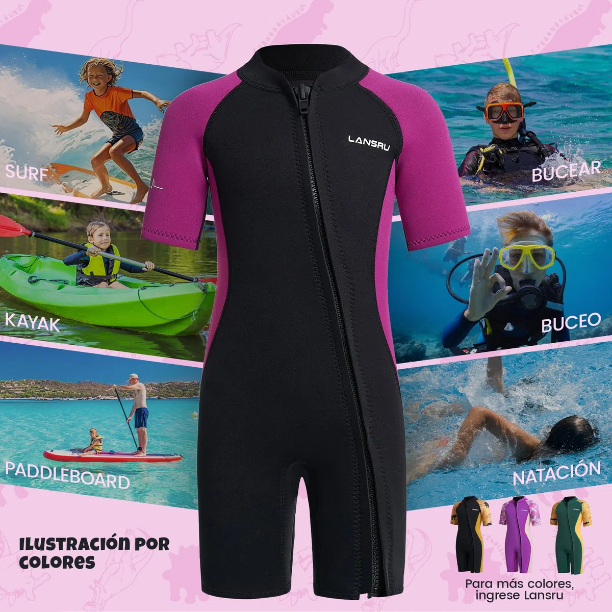 Traje de Neopreno para niños – 2,0 mm Corto Neopreno para niños, pionero Cremallera Completa, protección UV, Traje térmico para Surf, natación y Buceo