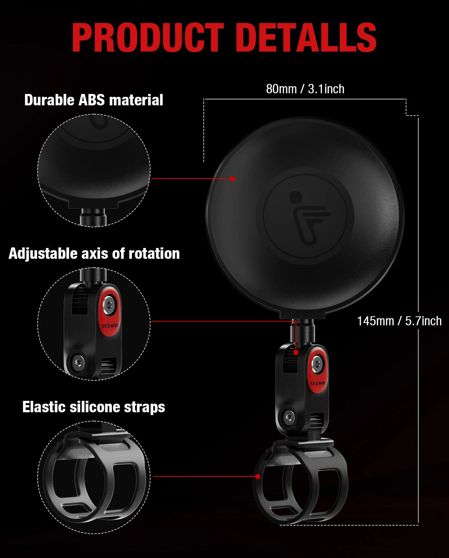 Espejos Retrovisores Ajustables a 360° (Paquete de 2) Compatibles con Segway Ninebot TODAS las Patinetas MAX G30 G2 G3 ZT3 Pro GT3 F3 E3 (Excepto Air T15), Espejo Gran Angular para, Vidrio HD