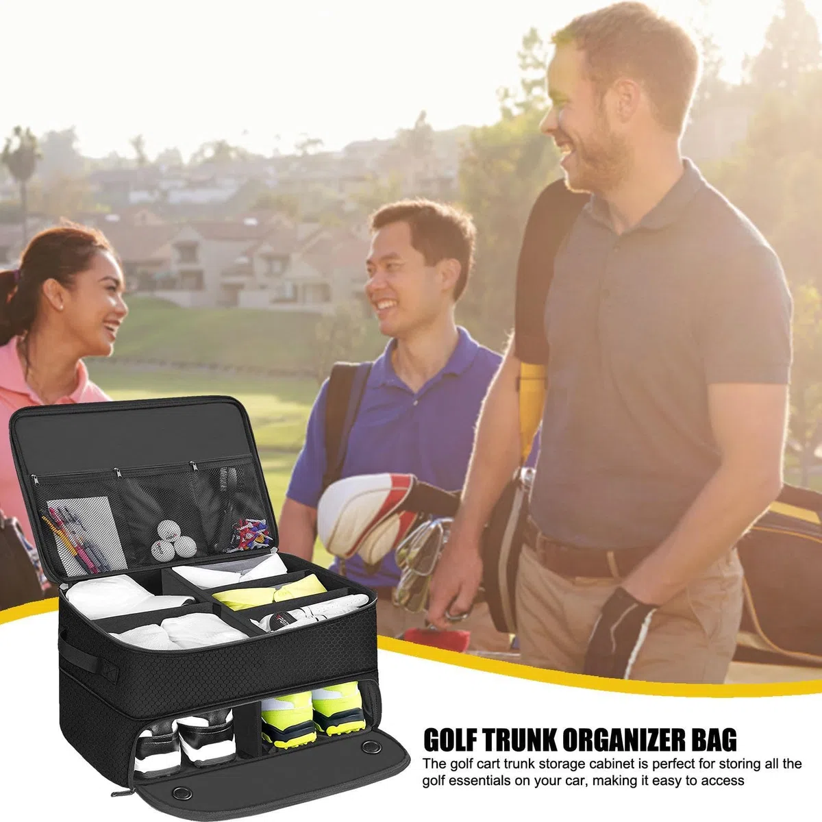 Organizador De Baúl De Golf, Caja De Almacenamiento De Golf, Organizador De Baúl De Golf, Casillero De Golf Impermeable Para Autocon Compartimento Ventilado Separado, Plegable Cuando No Esté En Uso