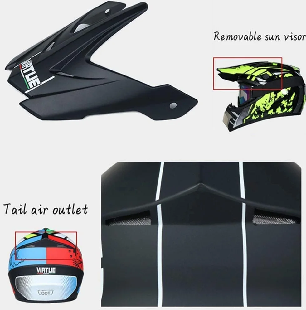Juventud Niños MTB Casco de Motocross Colocar, con Guantes Gafas Mascarilla, Unisexo Integrales ATV Todoterreno Calle Moto Cascos, Descenso Enduro Quad Dirt Bike Chocar Casco