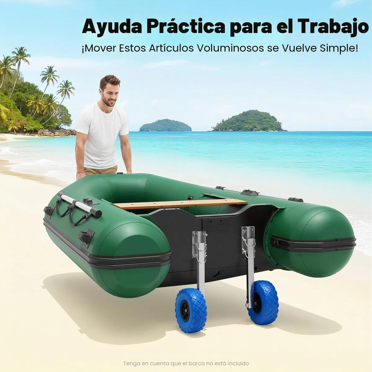 Ruedas traseras para botes inflables, ruedas de transporte de acero inoxidable para barco inflable, balsa tender (carga máxima: 150 kg)