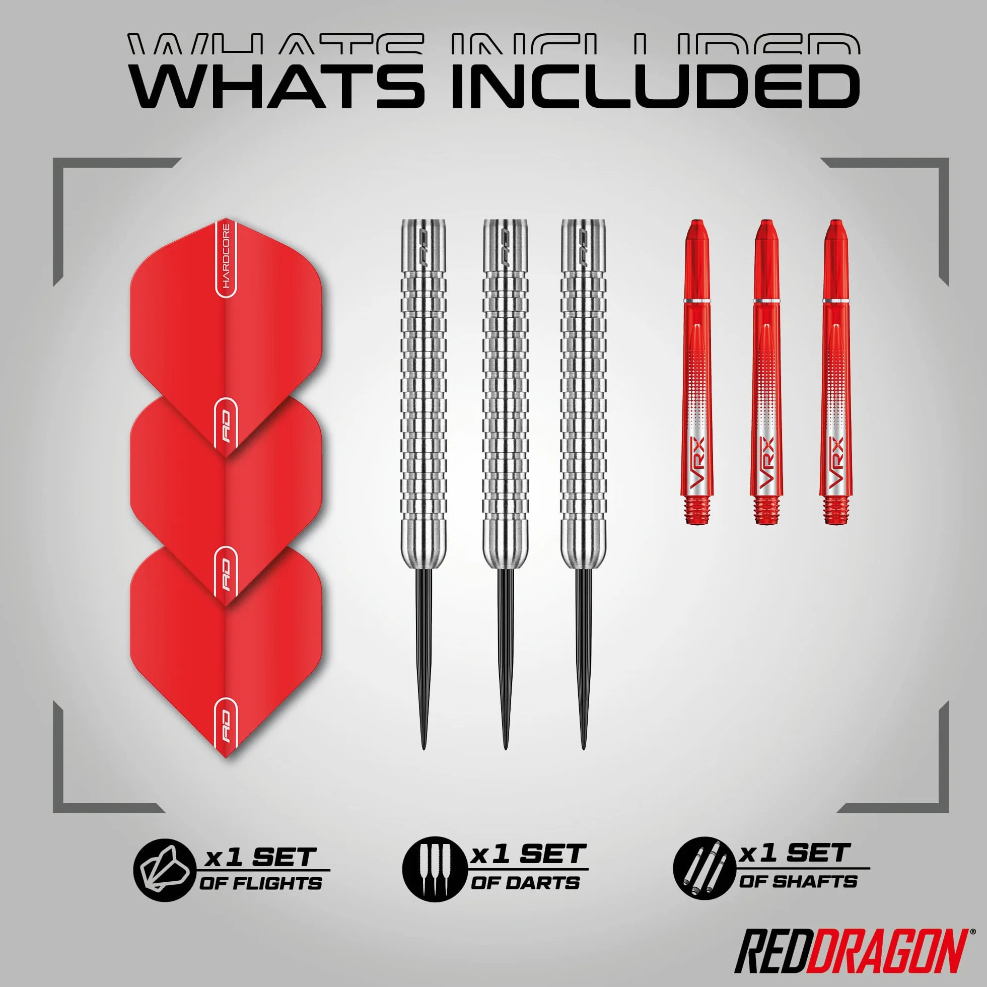 RED DRAGON Hell Fire 22g, 24g o 26g Dardos de Tungsteno de Punta de Acero con Plumas y Eje de Dardos