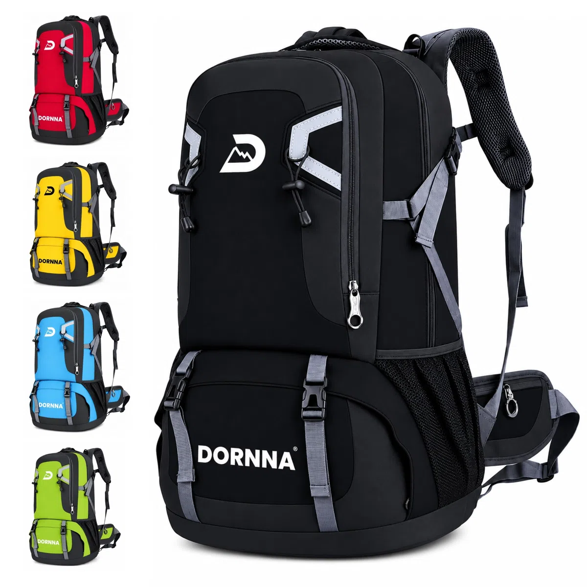 Mochila Trekking y Senderismo 60 Litros, Mochila Impermeable para Montaña, Camino de Santiago y Acampada con Múltiples Compartimentos. (Negro)