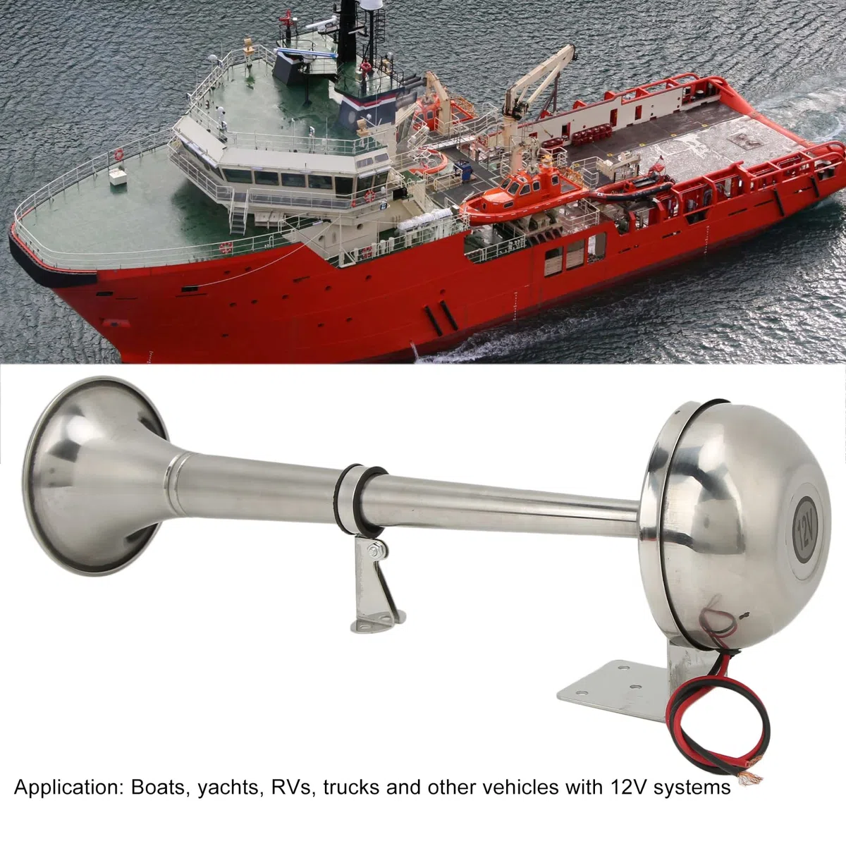 Bocina de Aire de Trompeta única de 12 V, Bocina de Aire de Trompeta única Súper Fuerte de 328DB de Acero Inoxidable para Vehículos, Camiones, Barcos, Motocicletas, Coches, Bocinas de Tren