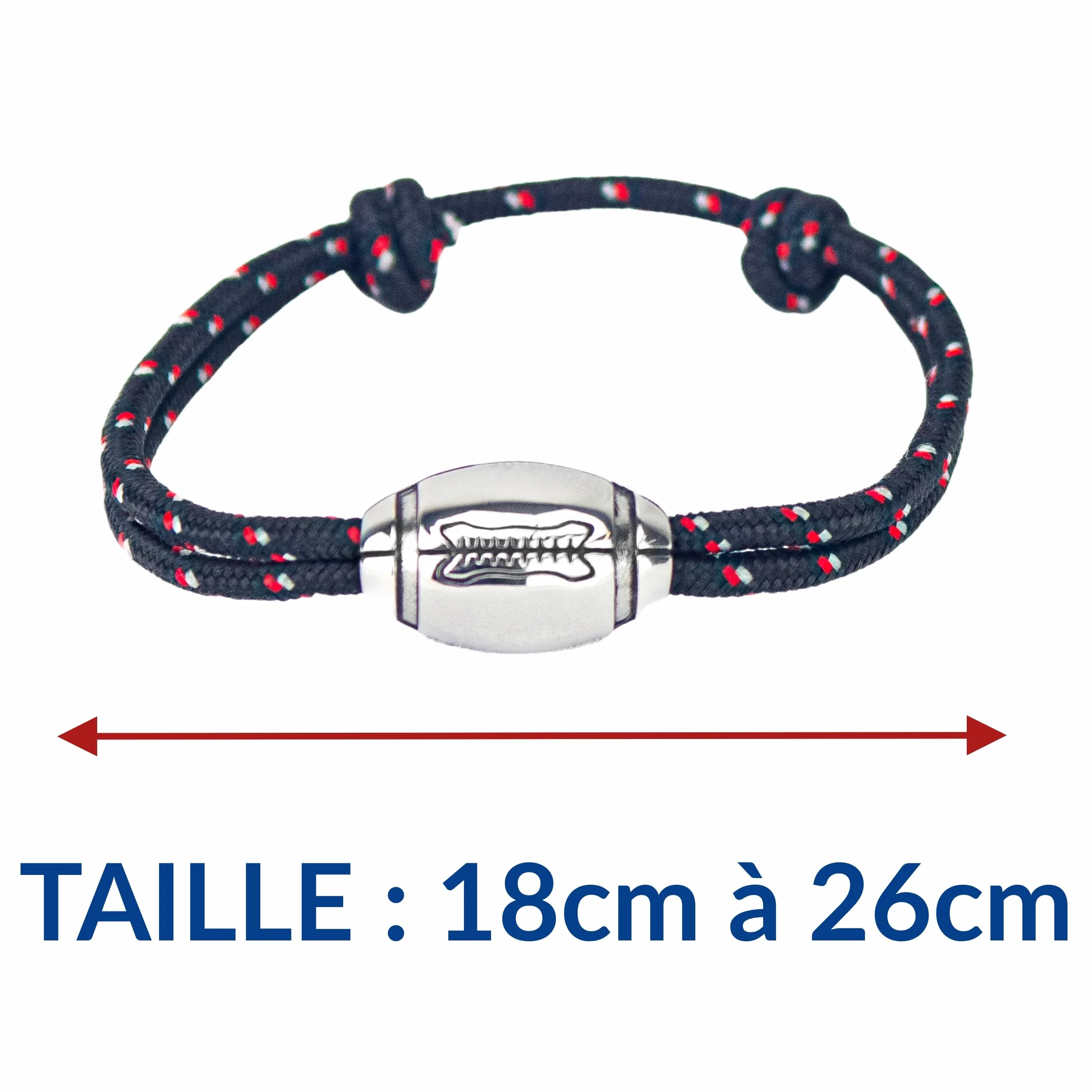Pulsera de rugby Ernestine Grande Negro Acero inoxidable Nailon