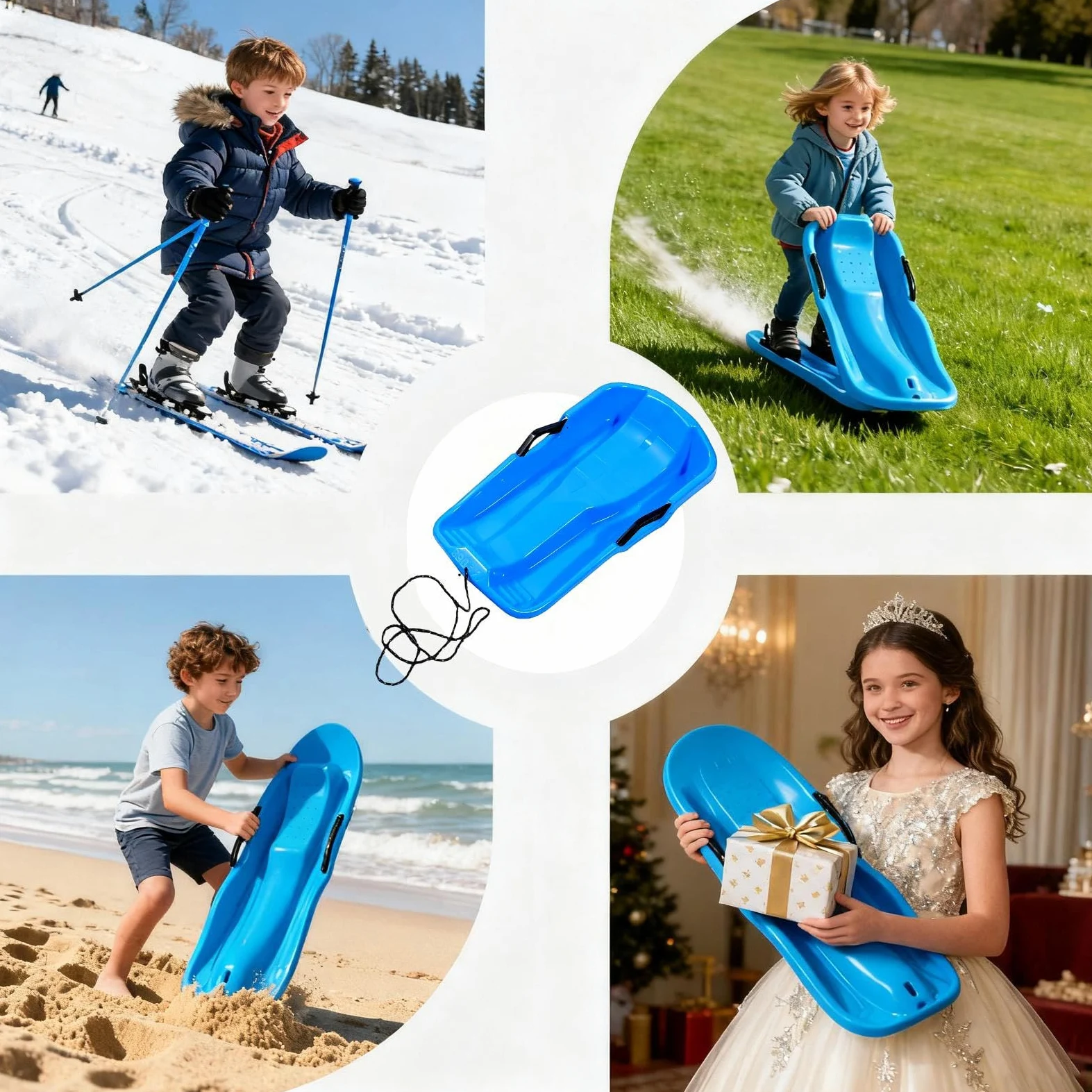 Trineo con tobogán, tobogán de Alta Velocidad: Trineo de Nieve para Niñoѕ y Resistente Hecho de PE para Nieve, Playa, césped Trinëo al Aire Libre para familias, niños, Adultos, niños, niñas, a
