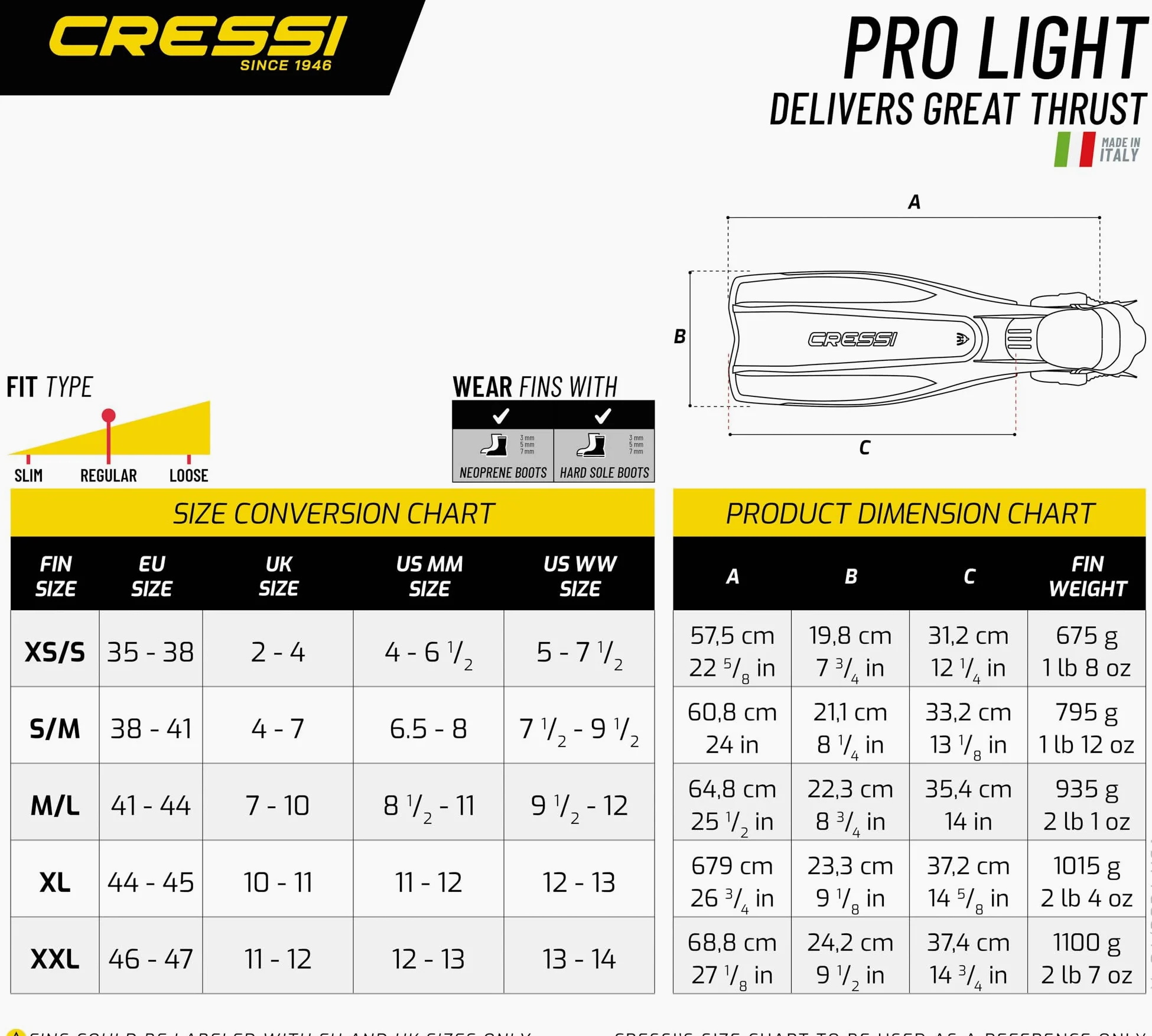 Cressi Pro Light Aletas de Buceo Unisex Adultos