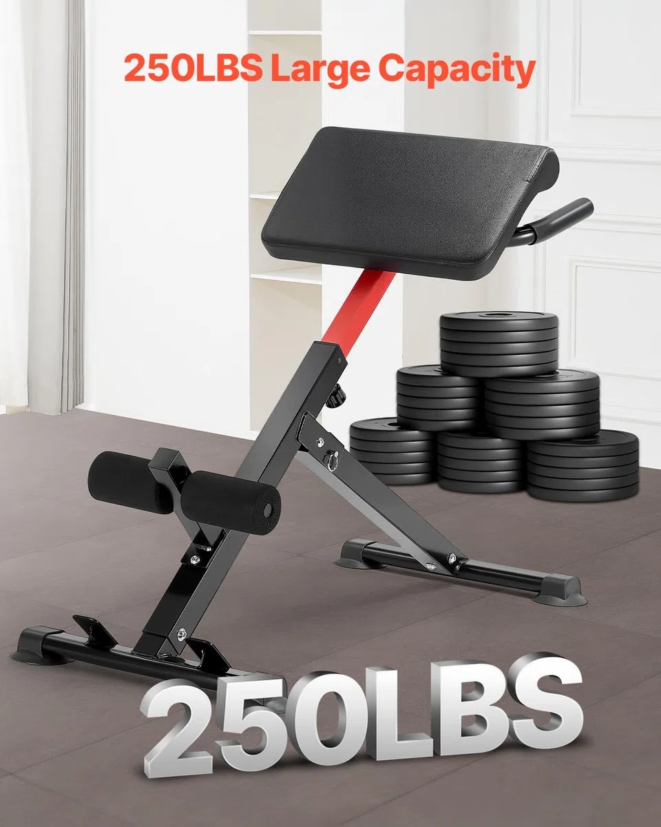 VEVOR Banco de Hiperextensión con Silla Romana, Máquina de Extensión Ajustable y Plegable de 113 kg, Equipo de Ejercicio Multifunción para Glúteos, Isquiotibiales, Espalda y Abdominales, Negro
