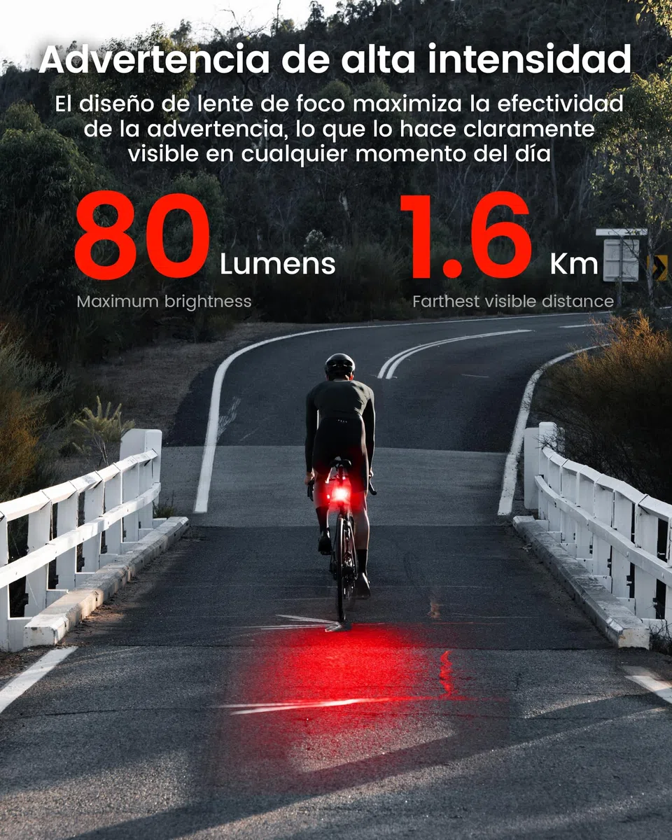 RAVEMEN NT201 Luz Trasera con Radar para Bicicleta, 80 Lúmenes Gran Angular y Brillante con Alerta Visual y Sonora Compatible con Ant+ para Conducción Urbana Diurna y Nocturna