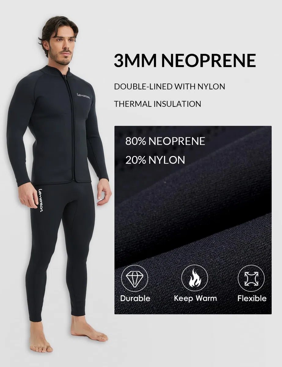 Lemorecn Chaqueta de Neopreno de Manga Larga de Neopreno de 3 mm para Adulto