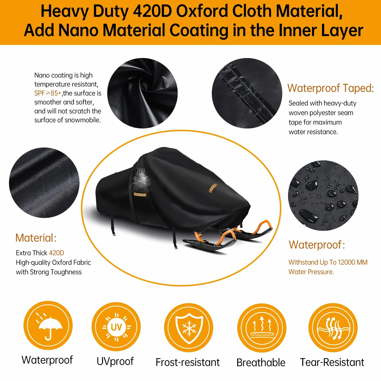 Funda para moto de nieve Oxford 420D resistente 2 hebillas rejillas ventilación universal Polaris Ski-Doo