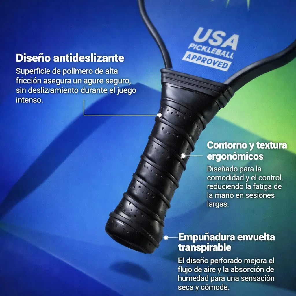 Set Pickleball Completo con Palas de Fibra de Vidrio – 2 Palas, 4 Pelotas, Bolsa de Transporte y Overgrips – Kit Pickleball para Todos los Niveles