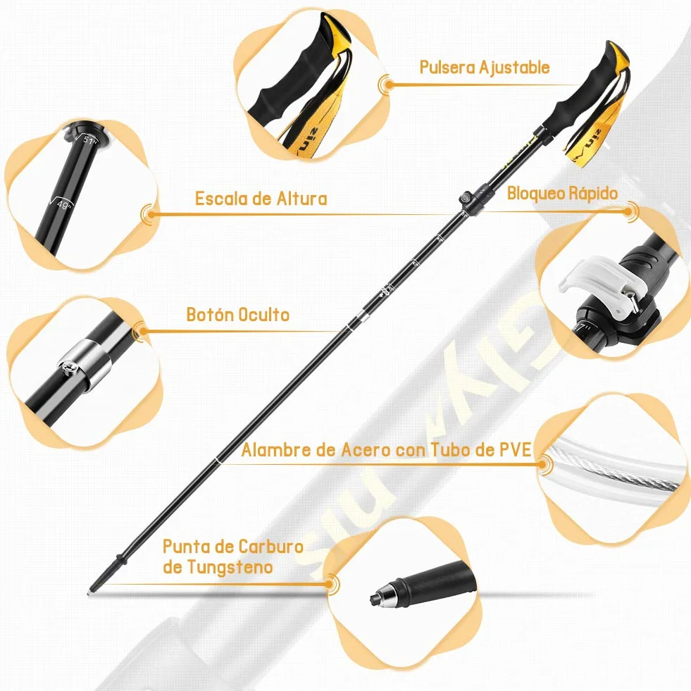 Bastones de Senderismo Trekking Plegables 2pcs 36cm-130cm Aleación de Aluminio 7075 EVA para Senderismo Alpinismo Trail