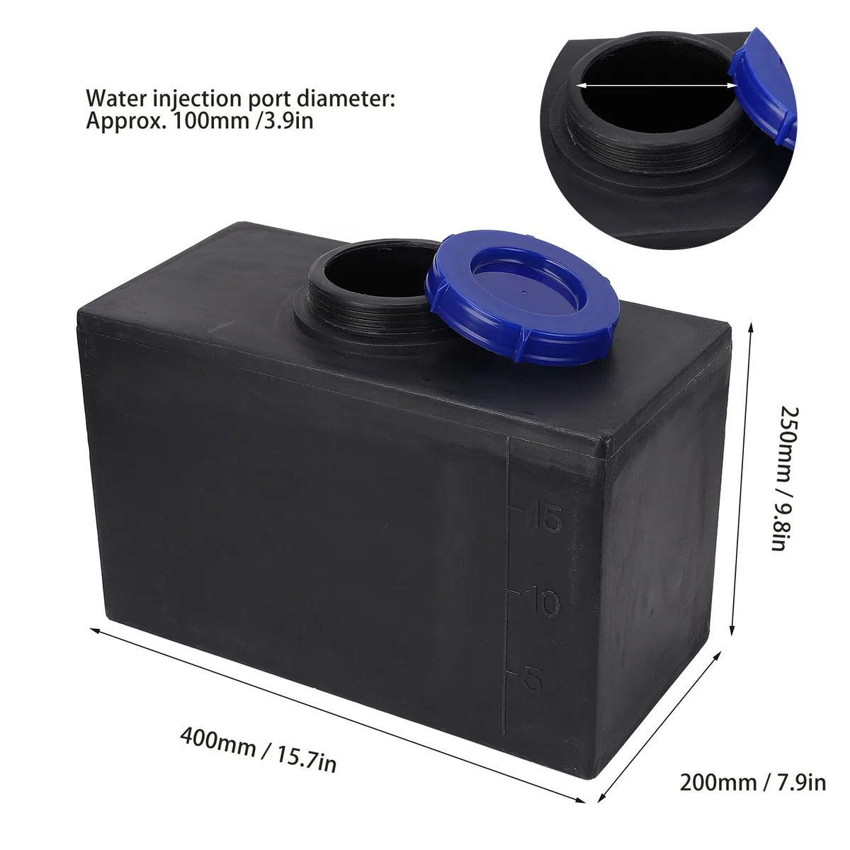 Depósito de agua de 5 galones, tanque de agua para autocaravana, color negro, resistente al frío, tanque de almacenamiento de agua cuadrado para remolques, barcos, yates, 15,7 X