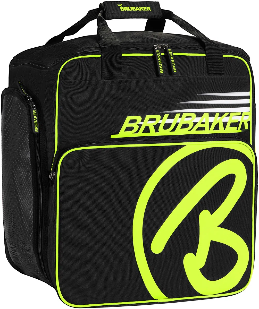 BRUBAKER Súper campeón de esquí Bolsa para el Casco Bolsa de la Mochila con Compartimiento para los Zapatos - Negro/Amarillo neón