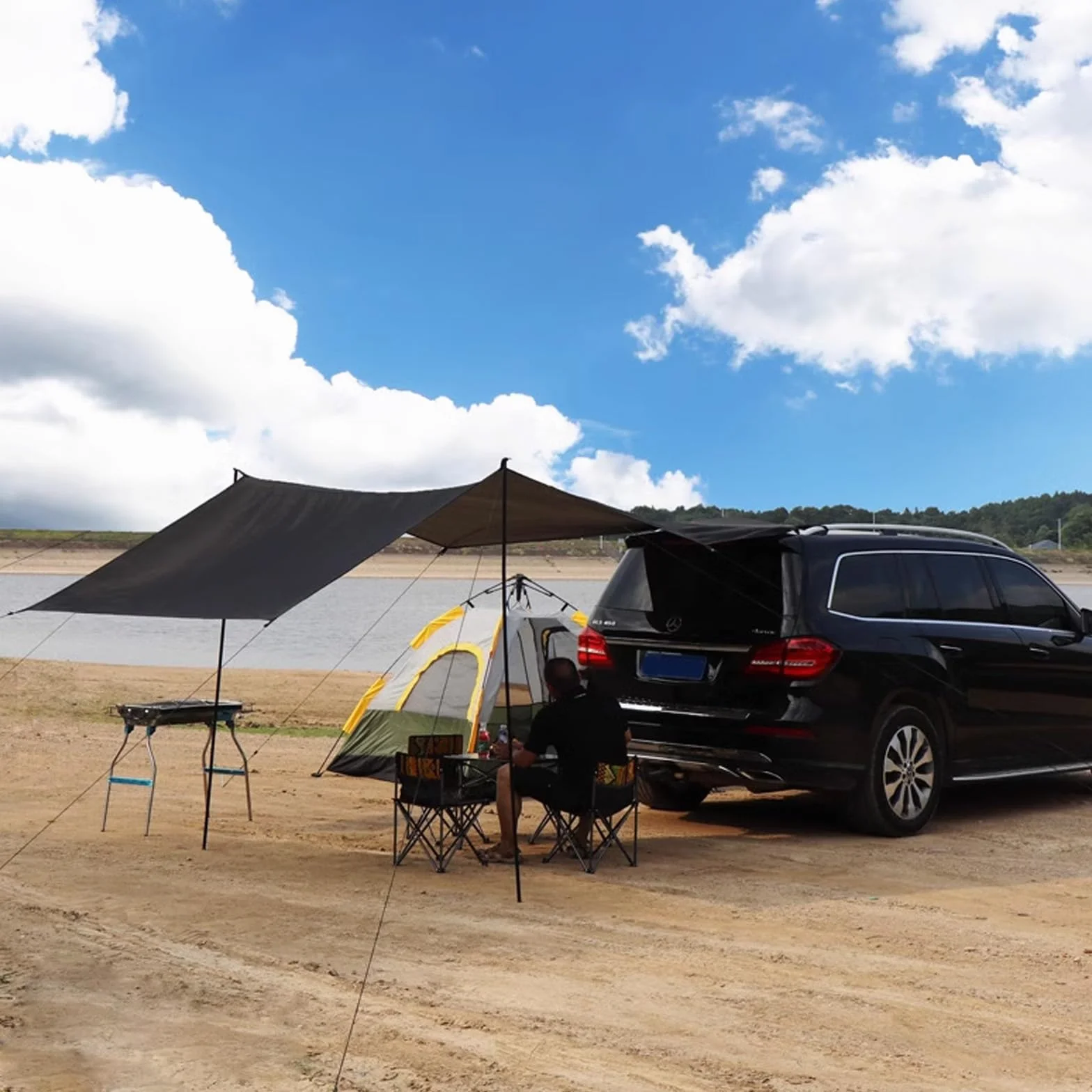 Toldo universal impermeable para coche 200-300 cm protección UV+50 con barras y refuerzos