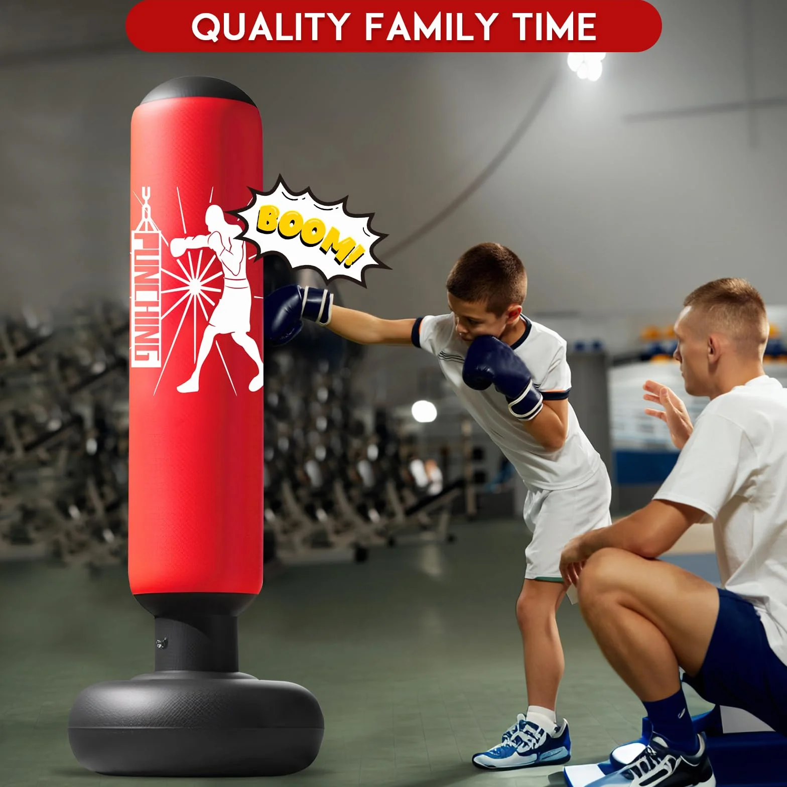 Qoosea Saco de Boxeo Niños 160cm Inflable de Pie con Guantes para Karate Kickboxing MMA 3-12 años