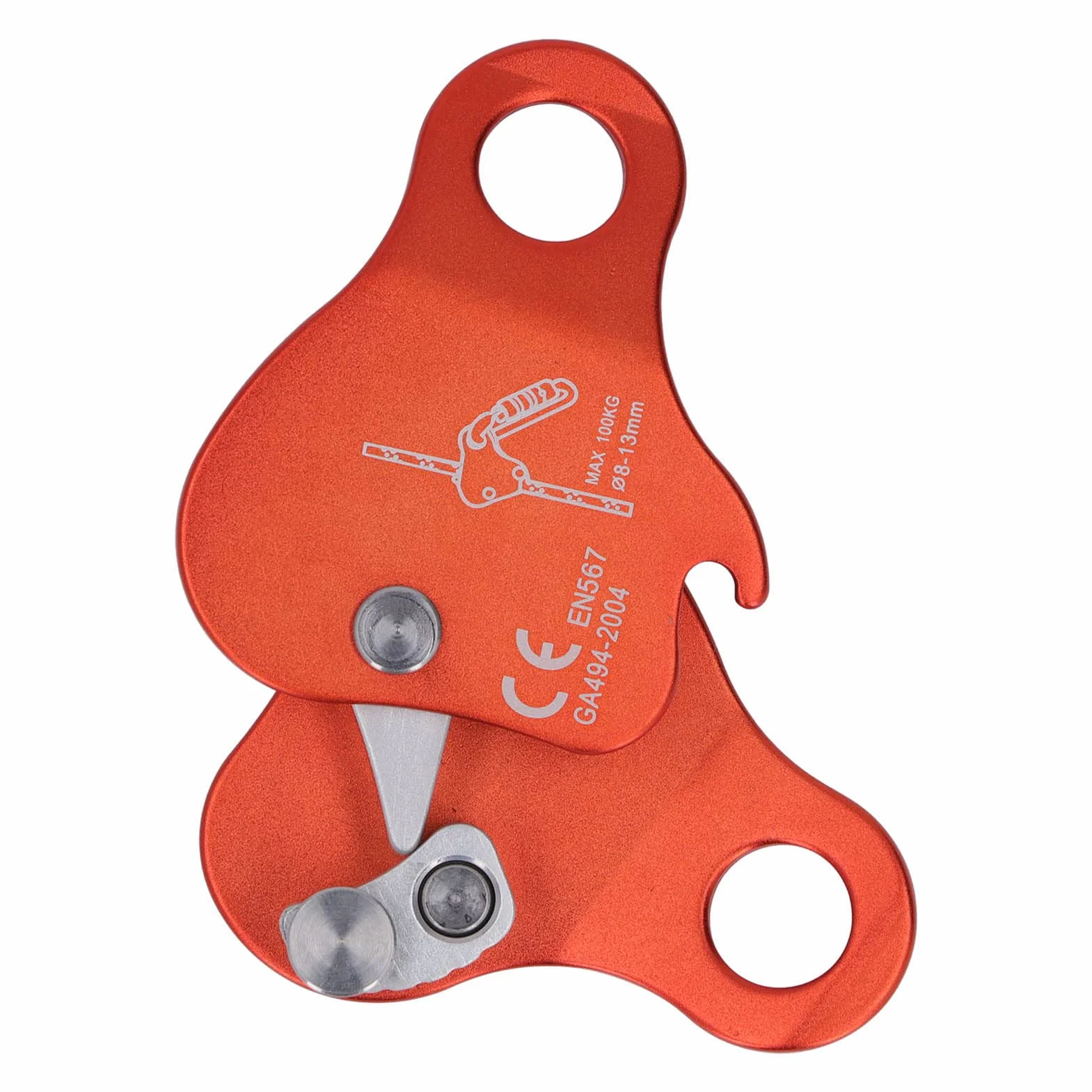 Keenso Agarre para Cuerda de Escalada Aleación de Aluminio Autoblocante 8‑13 Mm Tapón de Agarre para Cuerda de Escalada para Escalada Al Aire Montañismo (Naranja)