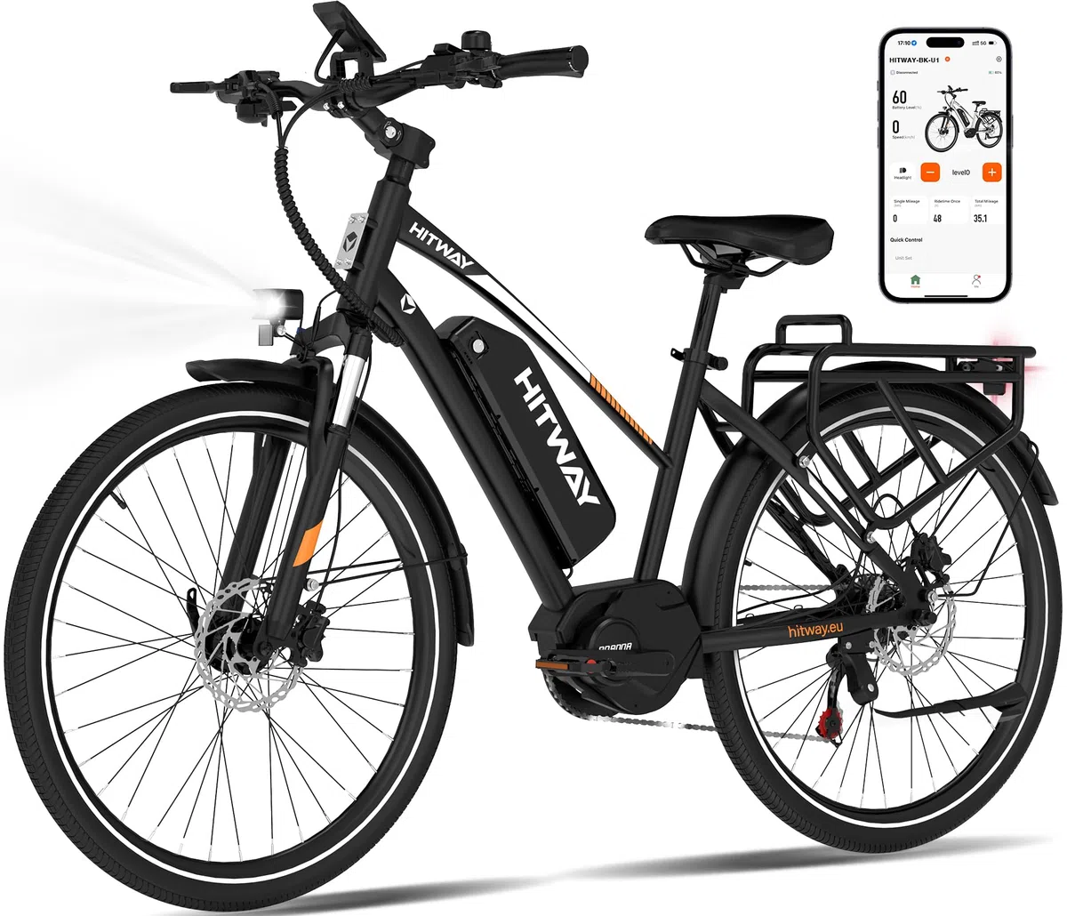 HITWAY Bicicleta Eléctrica 27,5"/28" de Trekking, Batería 36V 13Ah, Motor 250W Trasero/Central, Cambio 7 Velocidades – E-Bike de Ciudad Pedelec para Adultos Hombres y Mujeres