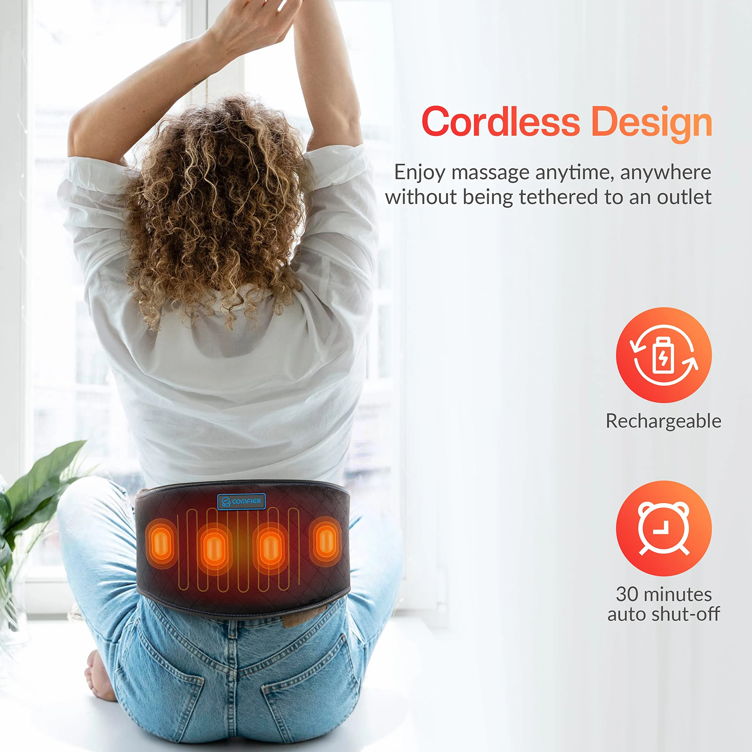 COMFIER Cinturón térmico inalámbrico con vibración y desconexión automática, almohada térmica inalámbrica, para espalda, abdomen, lomos, regalo para mujeres, hombres