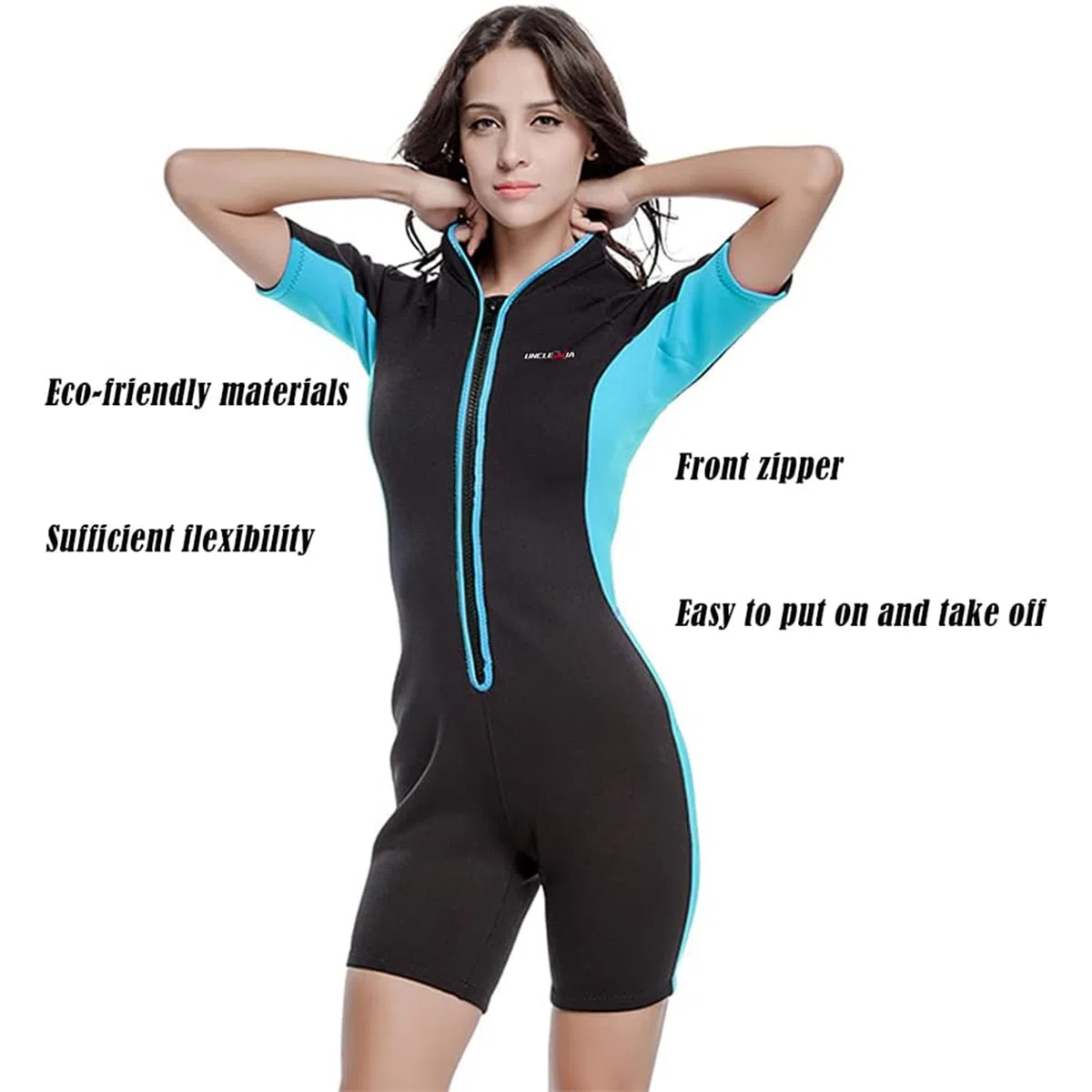 Traje de neopreno de manga corta con cremallera frontal de 2 mm para mujer, para surf, natación, esnórquel