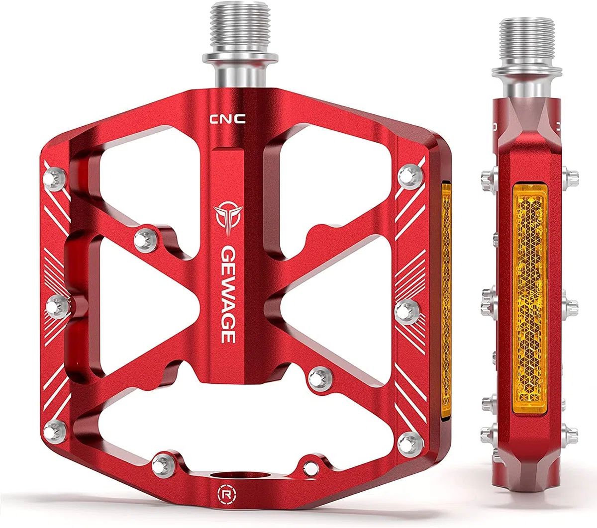 GEWAGE Pedales de Bicicleta con Reflectantes, 3 rodamientos sellados, Plataforma CNC Antideslizante de Aluminio, 9/16", para MTB, Carretera y E-Bike