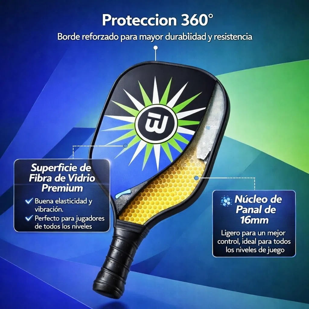 Set Pickleball Completo con Palas de Fibra de Vidrio – 2 Palas, 4 Pelotas, Bolsa de Transporte y Overgrips – Kit Pickleball para Todos los Niveles