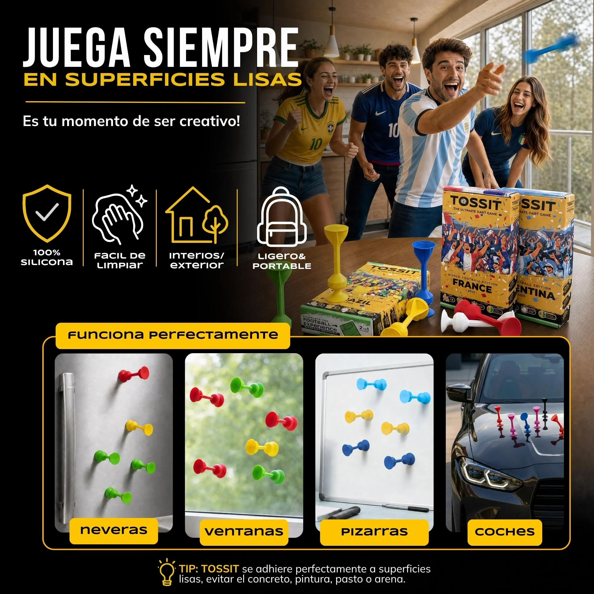 TOSSIT Juego de Dardos con Ventosa, Bocce Interior Exterior, Silicona Resistente, World Football Edition