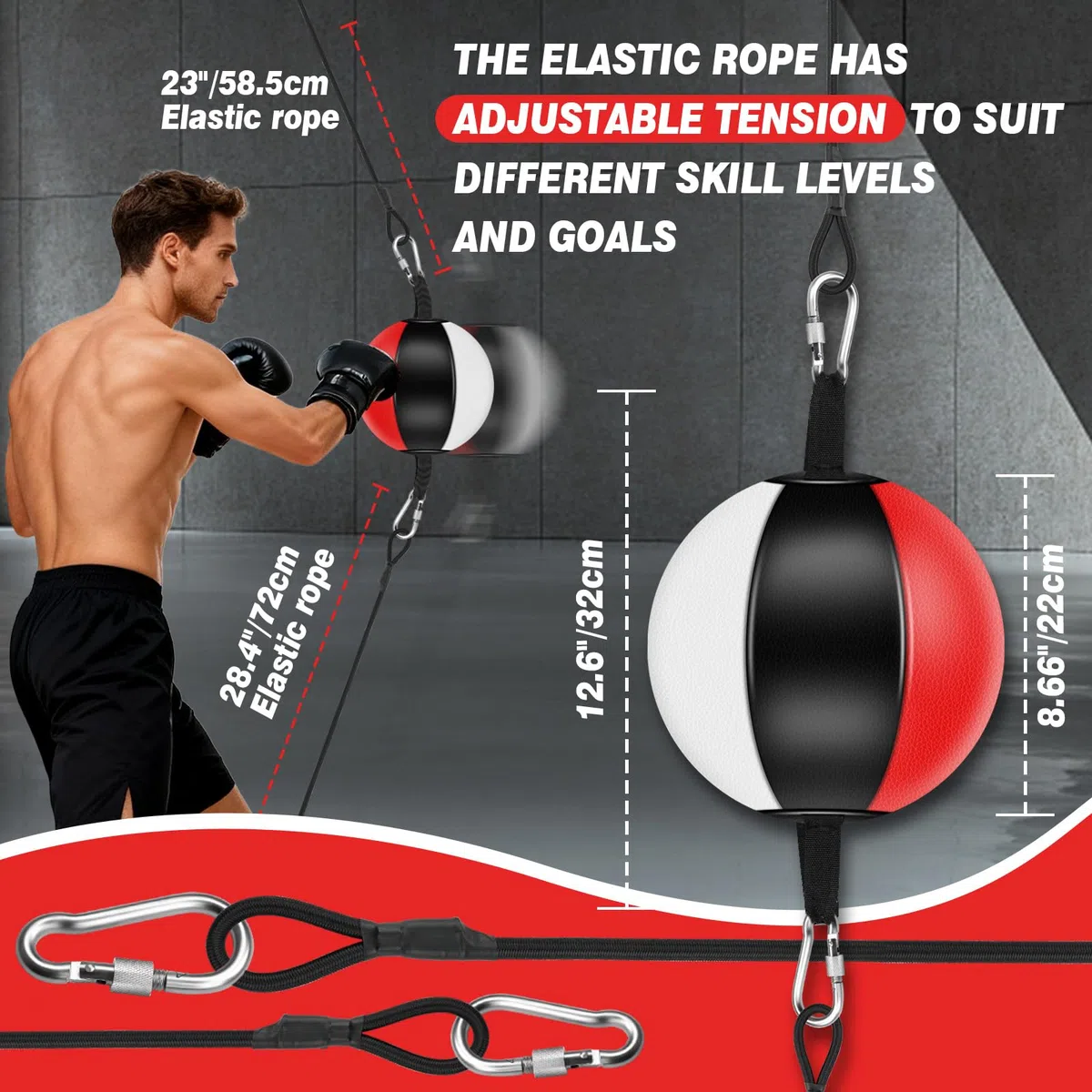 YORWHIN Saco de Boxeo de Doble Extremo para Puerta, sin Instalación en Pared, Set de Entrenamiento de Boxeo con Cuerdas Elásticas y Poste Extensible, Equipo de Entrenamiento en el Gimnasio en casa