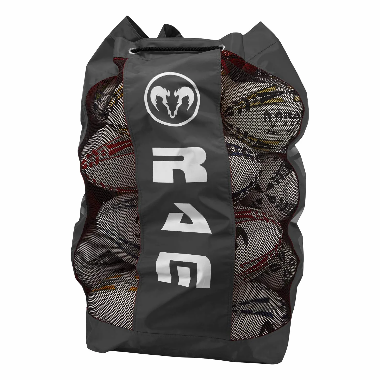 Ram Rugby - Bolsa transpirable para pelotas de rugby, capacidad para 16 pelotas de tamaño 5, almacenamiento de malla de nailon duradera con correa ajustable y agujero de drenaje, bolsa grande para