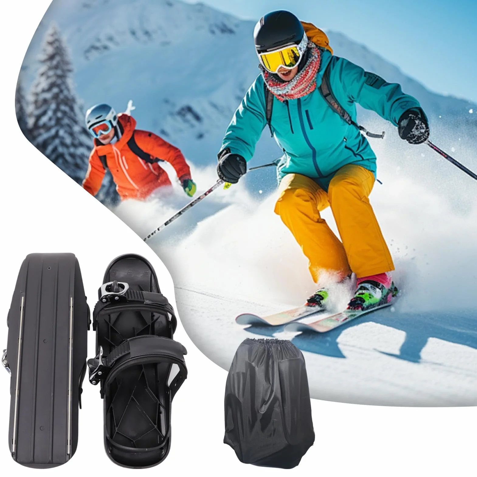 Esquís Cortos,Raquetas de Nieve para Hombre | Tablas de esquí Snowblades,Accesorio de esquí Compacto, Herramientas de esquí Ajustables multifuncionales, pies de Nieve Antideslizantes Ligeros