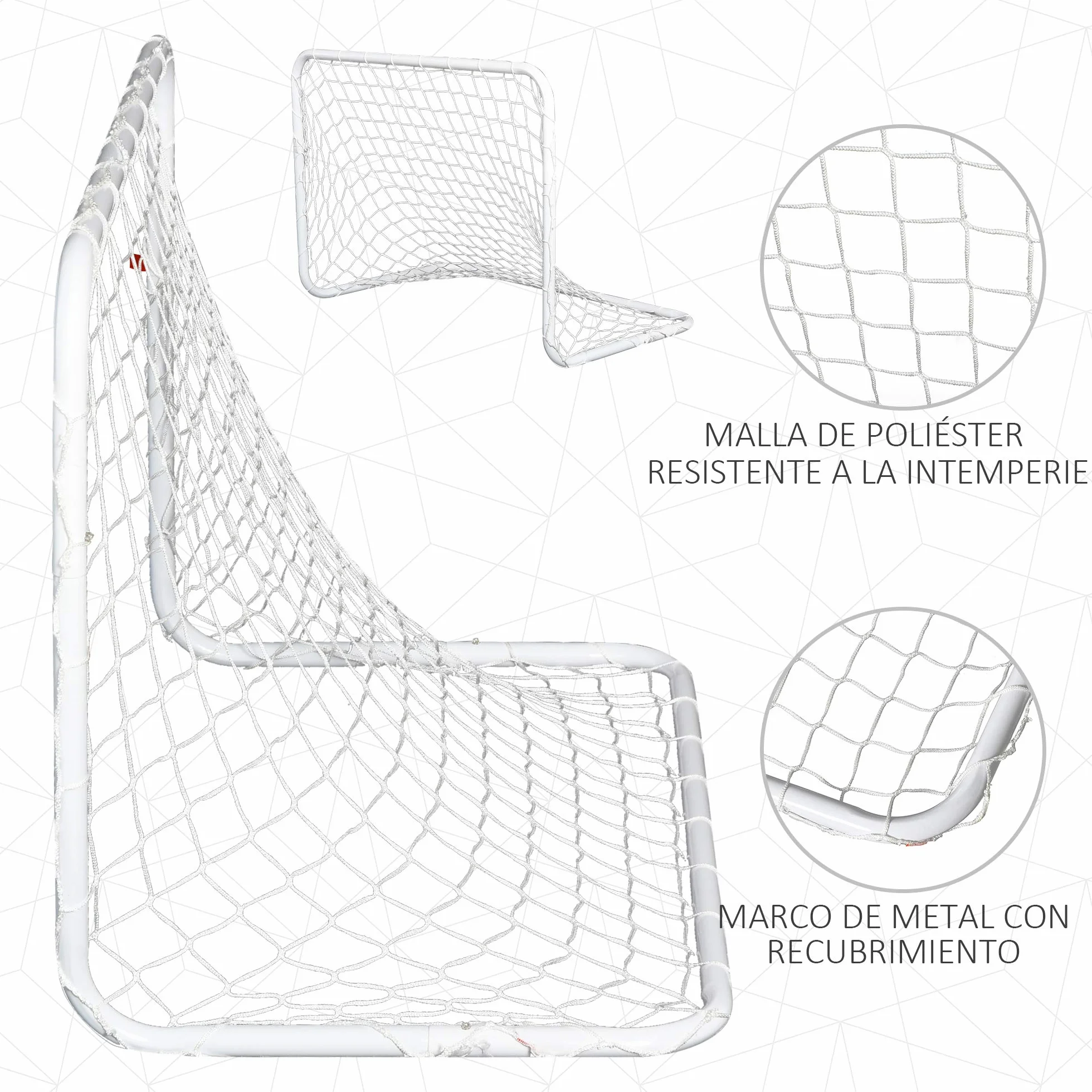 HOMCOM Set de 2 Porterías de Fútbol con Red y Balón, Acero y Poliéster, 78x46x56 cm, Blanco