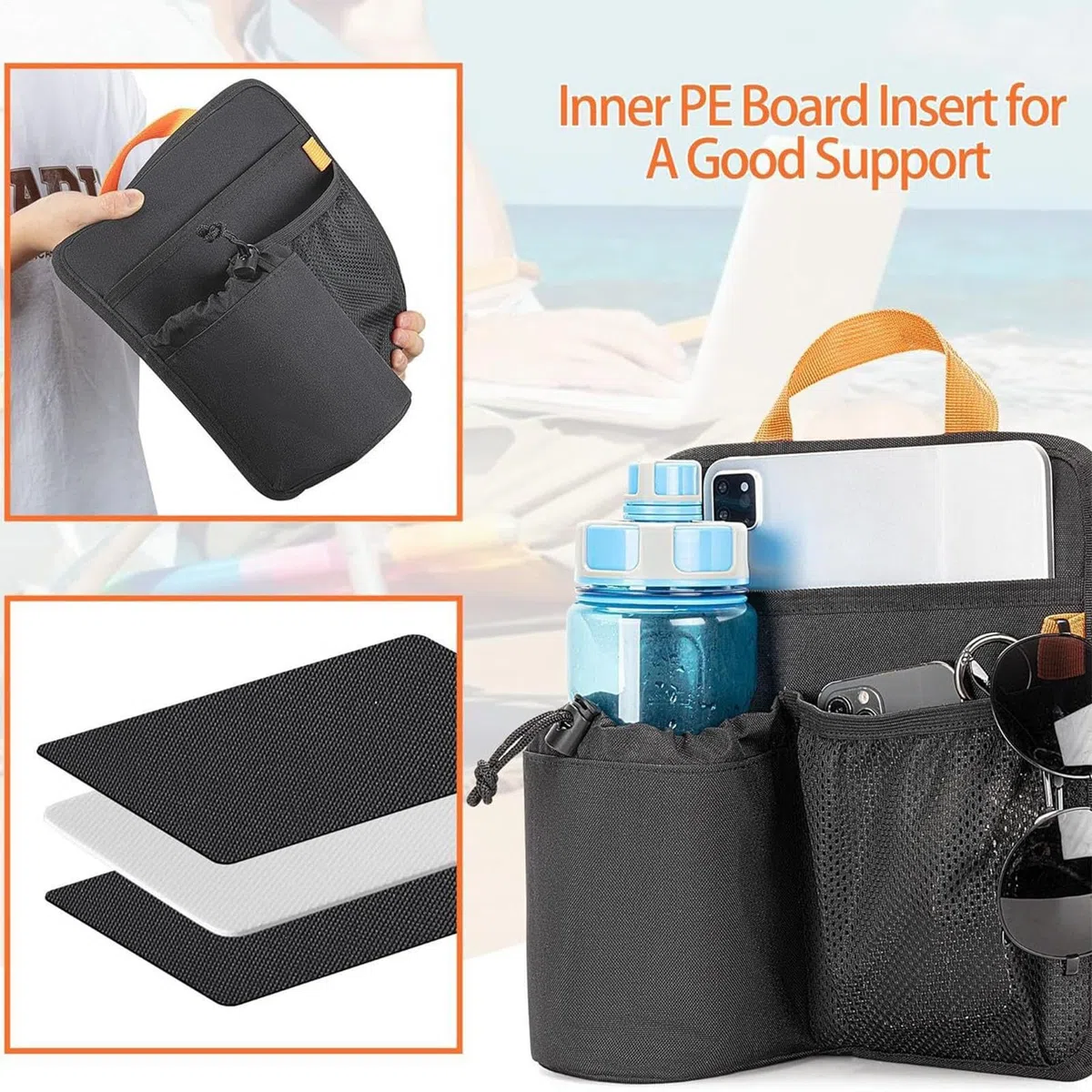 Portavasos para silla de playa, organizador lateral de silla, organizador multifuncional para exteriores, césped, patio, mochilero, teléfono, gafas de sol, aperitivo