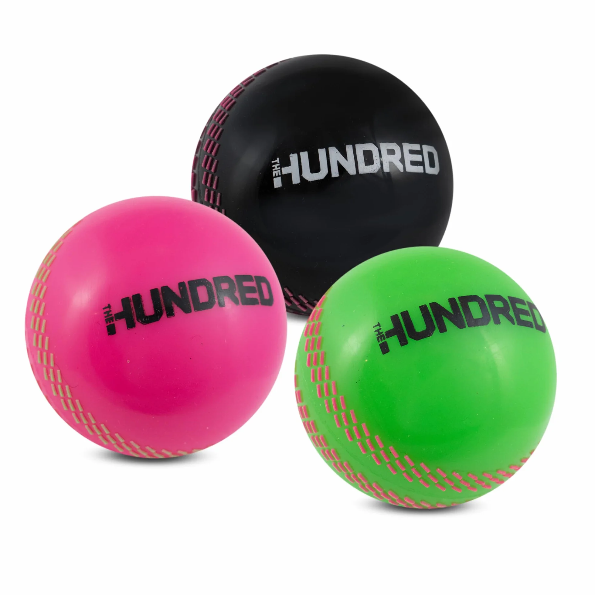 Hy-Pro Las cien bolas de viento con licencia oficial, paquete de 3, verde, rosa, negro, pelota de entrenamiento, equipo de críquet