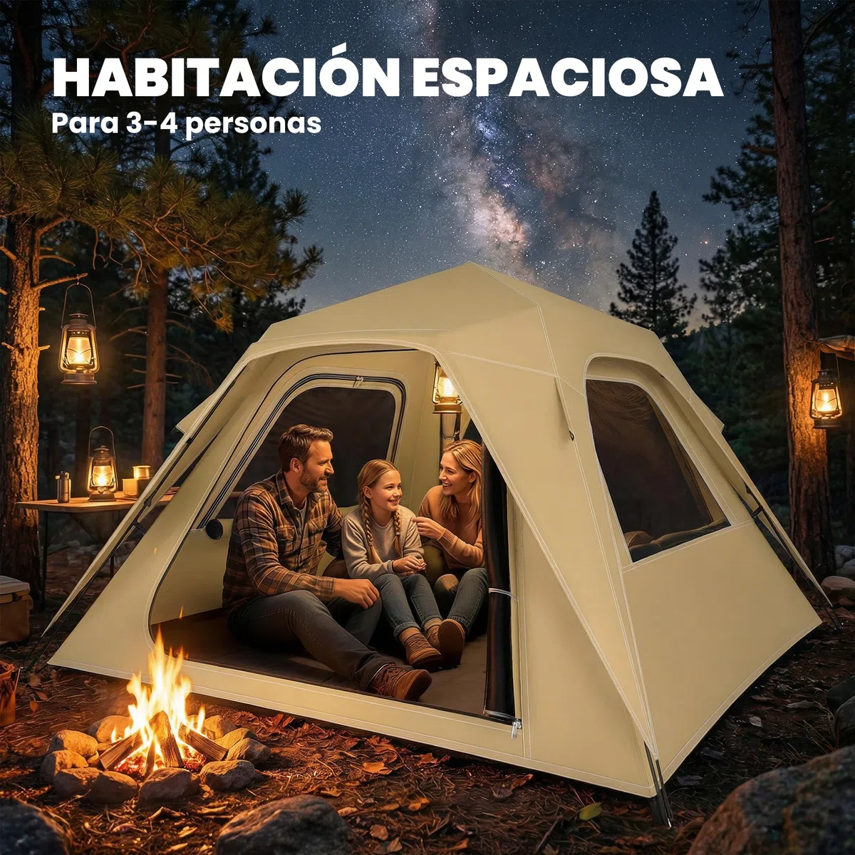 Outsunny Tienda de Campaña Instantánea, Tienda Pop Up con Ventanas de Malla y Bolsa de Transporte, Impermeable 3000mm y Protección UPF50+, para 2-3 Personas, Caqui