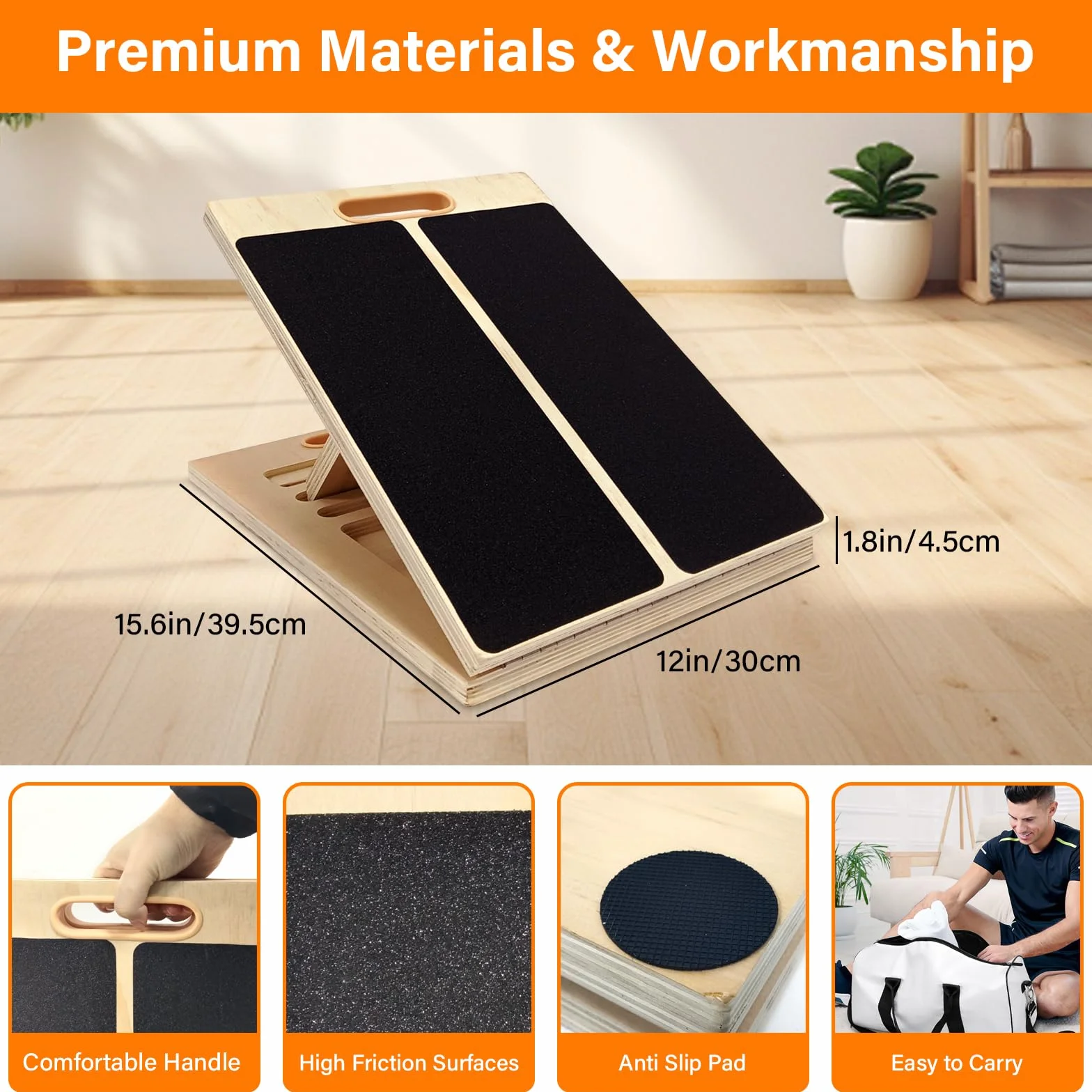 Tabla Inclinada Ajustable de Madera para Estirar Pantorrillas y Ejercicios Fitness