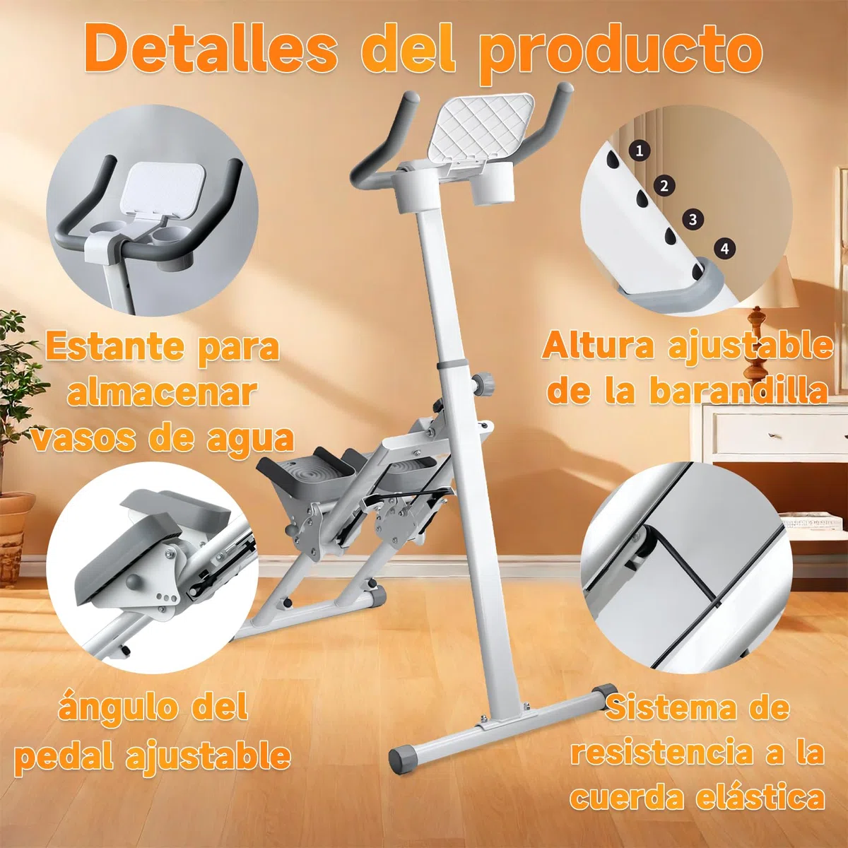 Escalador de Fitness Plegable Escalador Aeróbico Equipo de Fitness para el Hogar con Soporte y Vaso Equipo de Fitness para Todo el Cuerpo con 242LBS de Carga en el Manillar y Pedales
