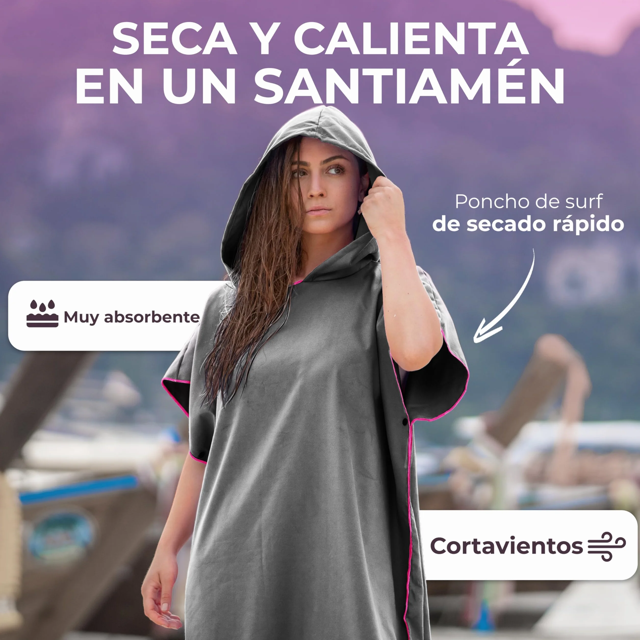 NirvanaShape Toalla Poncho 2 en 1 Microfibra Secado Rápido Adultos Viaje Surf Camping