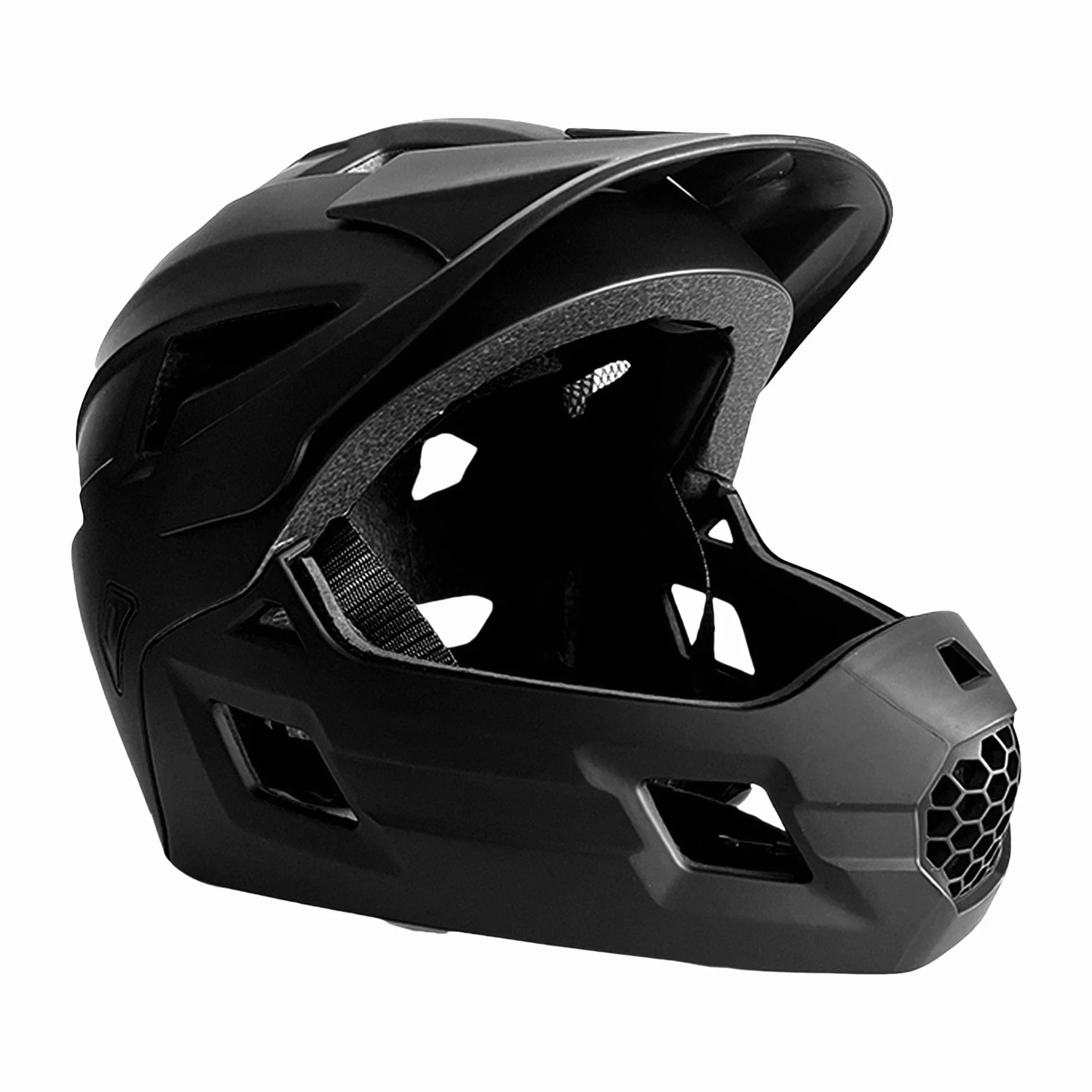 Crazy Safety Casco Bici Integral - Negro | para Bicicleta de montaña, BMX, monopatín | Casco Infantil 2 en 1 con mentonera Desmontable | Casco de Motocross Talla M 54-57 cm | Ligero y ventilado