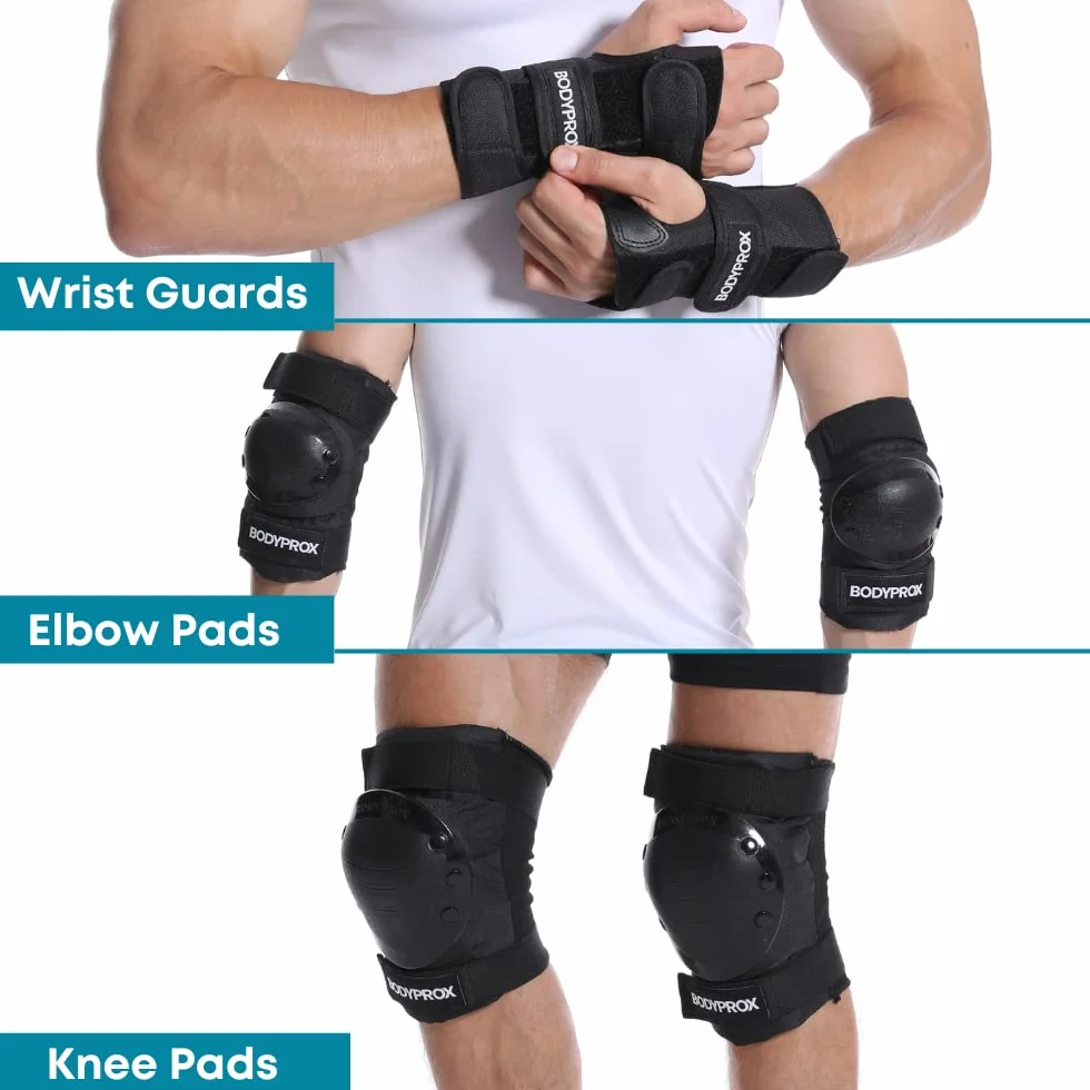 BODYPROX Rodilleras, Coderas y Protectores de muñeca para Patinaje en línea, Skateboarding, Roller Derby, BMX y Patinaje sobre Ruedas.