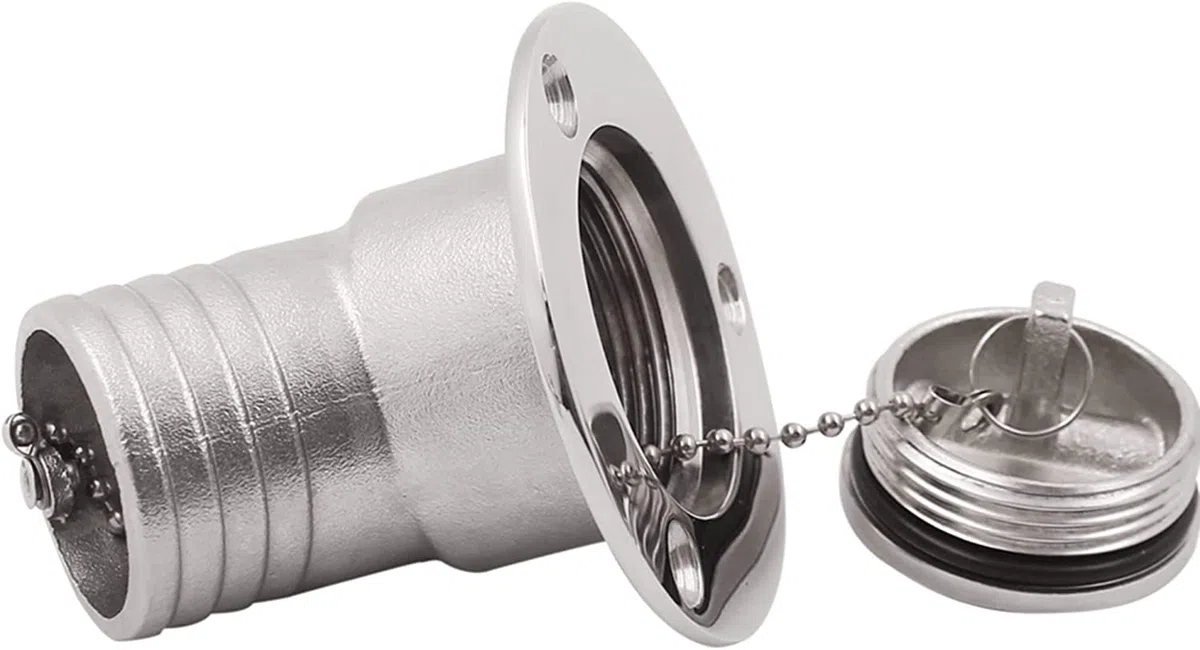 Llenador de cubierta marina de 45 grados, kit de llenado de cubierta de cuello en ángulo sin llave de acero inoxidable marino para barco yate RV (combustible, 2 pulgadas/50 mm)